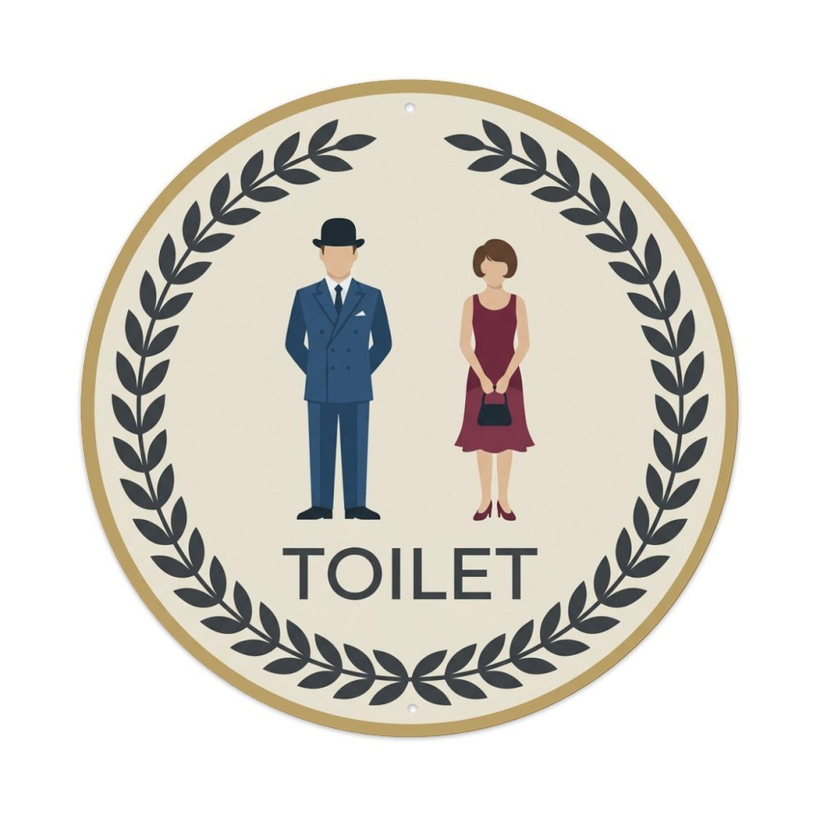 Olhnbad Style Ivory Laurel Wreath Restroom Notice Toilet Metal Tin Sign
