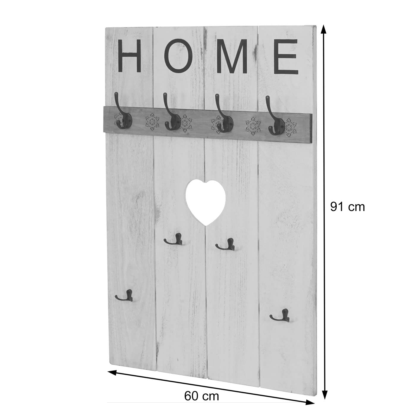 Mendler Wandgarderobe HWC-C89AM Home 8 Haken 91x60cm - braun, shabby | Garderobenpaneel, Garderobe, Shabby-Look, Vintage