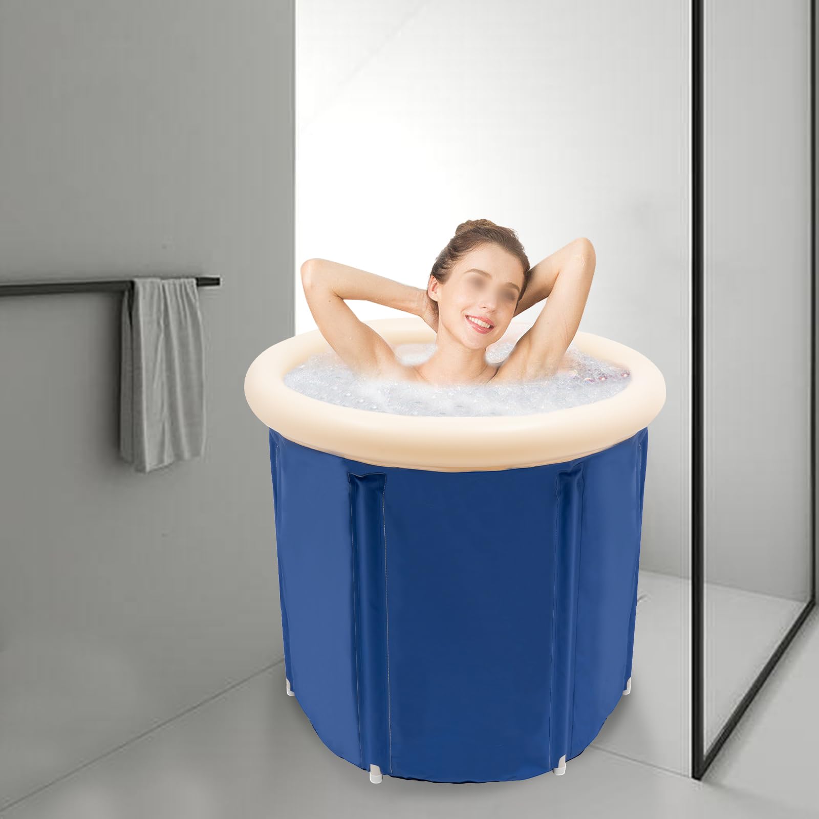 TESUGN Aufblasbare Badewanne Blau - Faltbare SPA-Wanne Für Erwachsene - Tragbarer PVC-Pool Für Zuhause & Camping