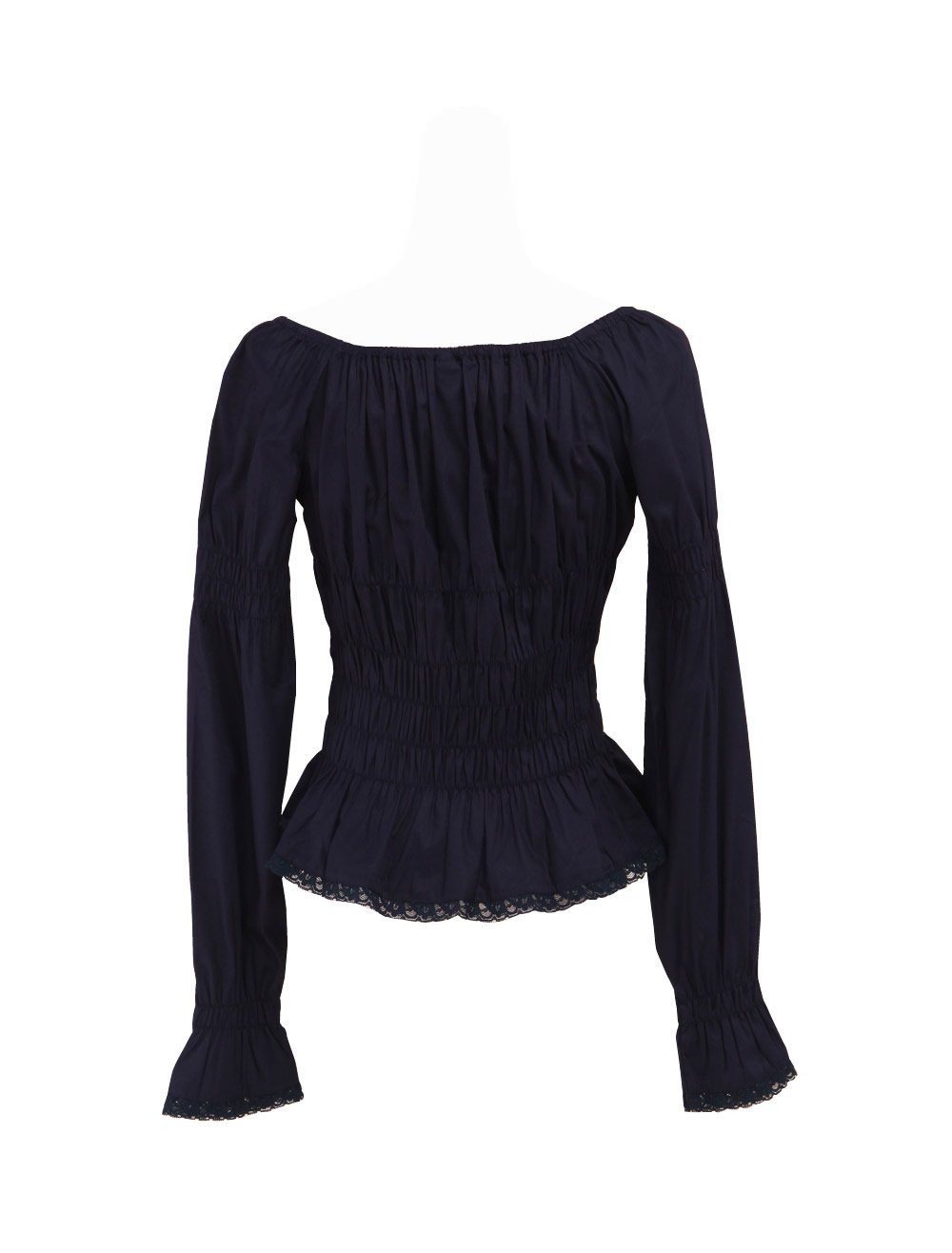 an*tai*na* Camicia Tradizionale Lolita vittoriana Vintage in Cotone Nero con Pizzo e Fiocco Arricciati