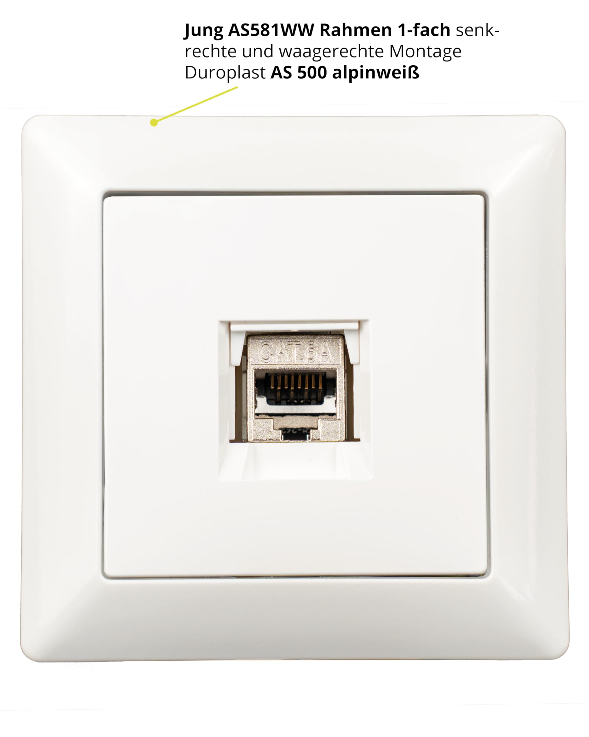 Zestaw puszek danych - Jung osłona pojedyncza A569-1NWEWW i pojedyncza ramka AS581WW wraz z 1 x Keystone Jack Module Cat.6A 500 MHz 10Gbit ..
