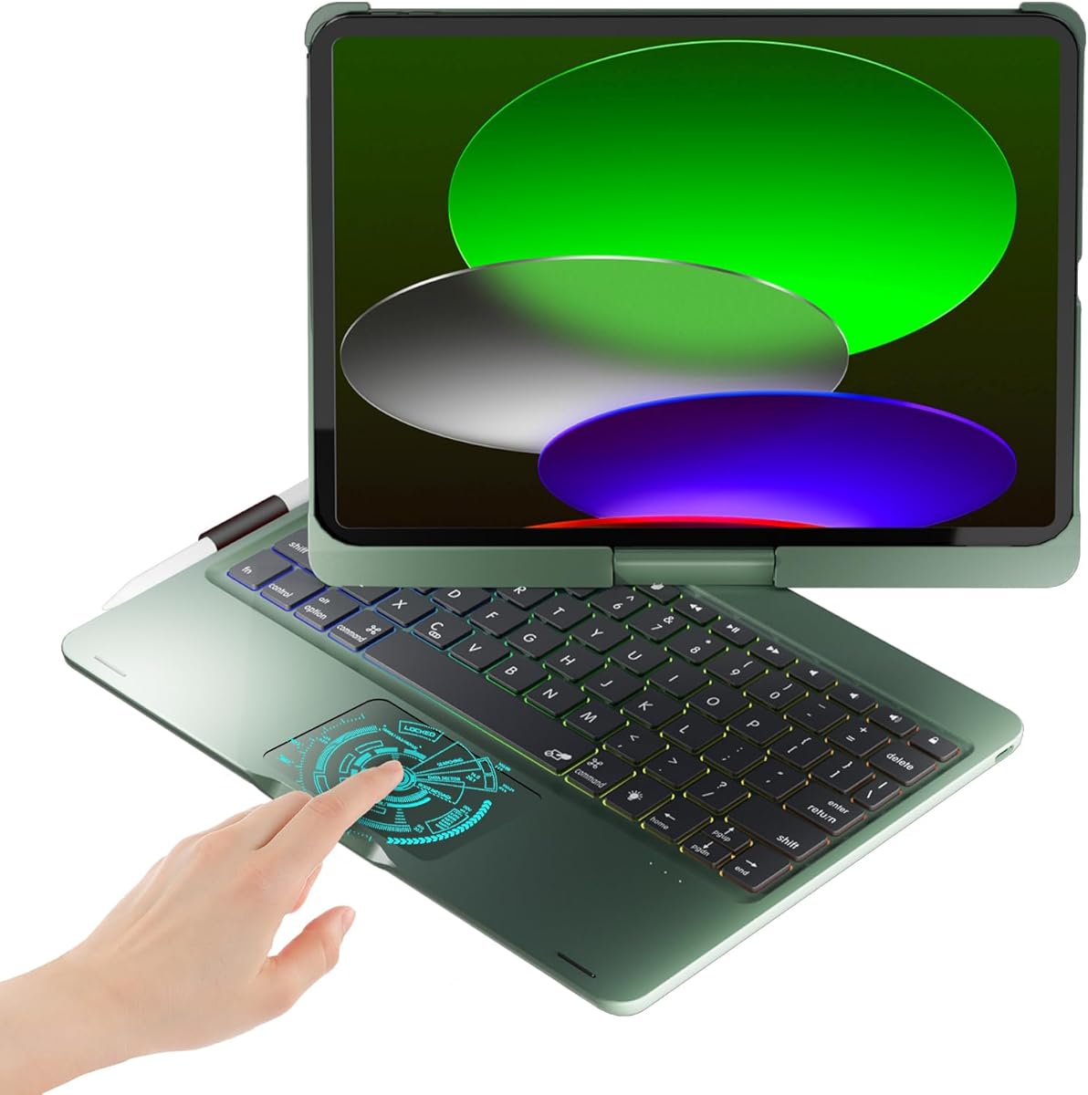 BABG for iPad 10th 11th (A16) Case with Keyboard&iPad Air 11(M4,M3,M2),360°Swivel,7 Use Modes,Rainbow Backlight Keyboard for iPad Pro 11(1st/2nd/3rd/4th Gen)&iPad Air 5th/Air 4th- Green