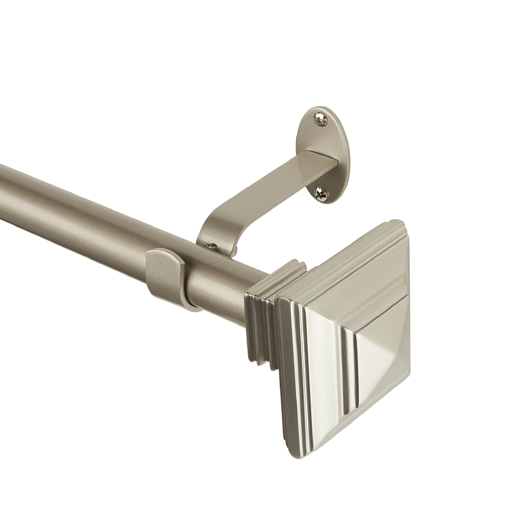 Elrene Home Fashions Florence Single Curtain Rod with Stacked Square Finials, 1" Diameter, (Antique Pewter), (28X48)