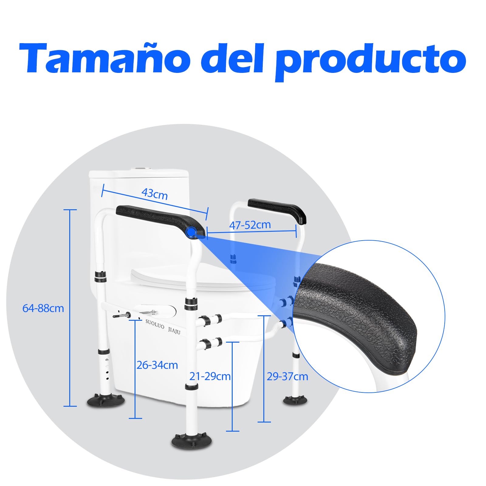 Soporte de elevación, inodoro ajustable, barandilla de seguridad, ayuda para levantarse del inodoro sin taladrar, con asas antideslizantes, asidero de inodoro para personas mayores, adultos, personas