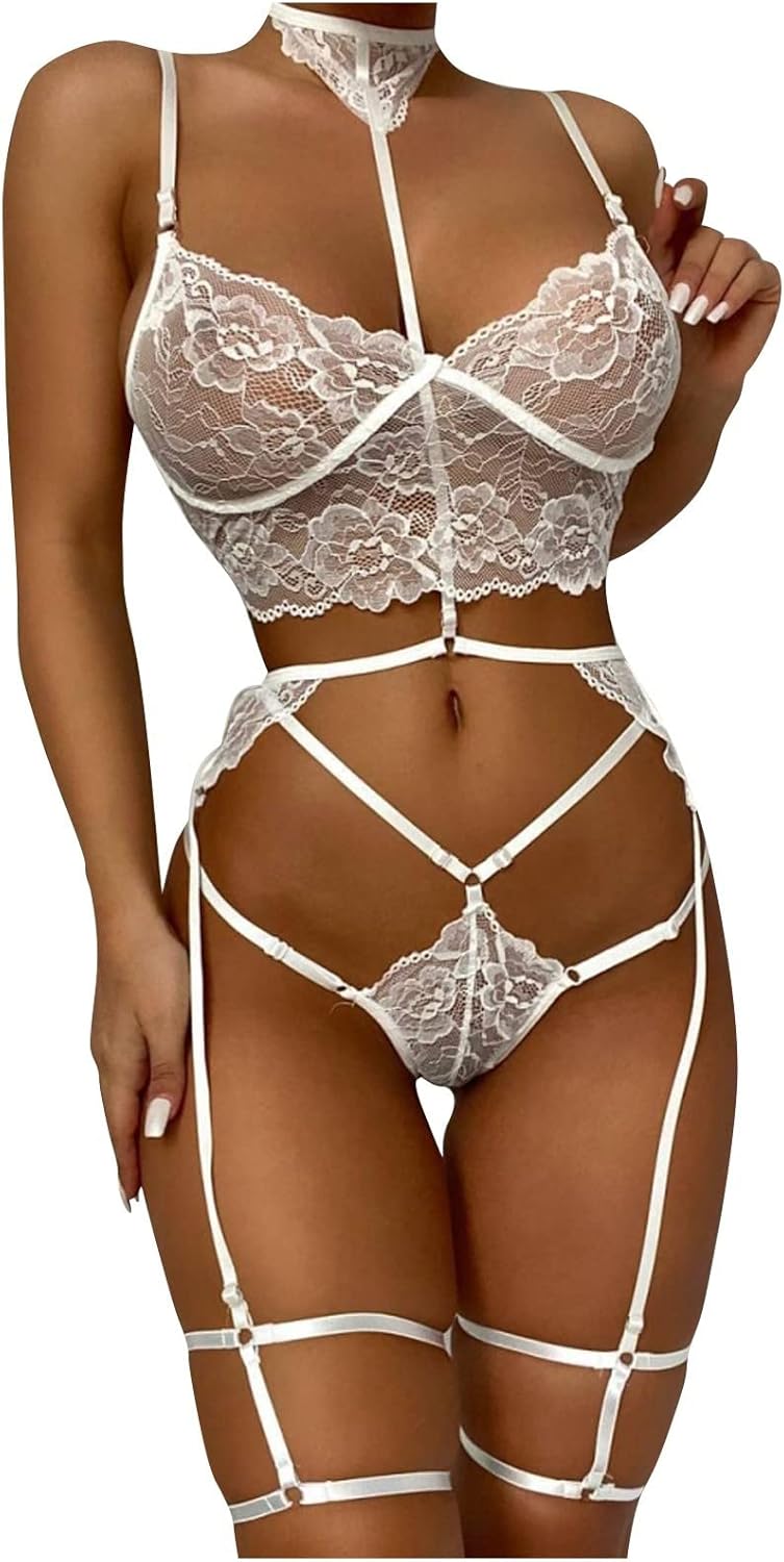 Women's Exotic Chemise and Nightgown Lingerie Sexy Hollow Women's Lingerie Set Sexy Lingerie Bra Thong (A 3XL)
