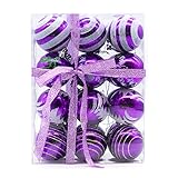 Yoland Shatterproof Christmas Balls Colored Painting ChristmasTrees Pendant Ornaments in Gift Boxes with Ribbon for Garden, Party, Indoor and Outdoor Décor Pack of 24ct (60mm / 2.36＂, Purple)
