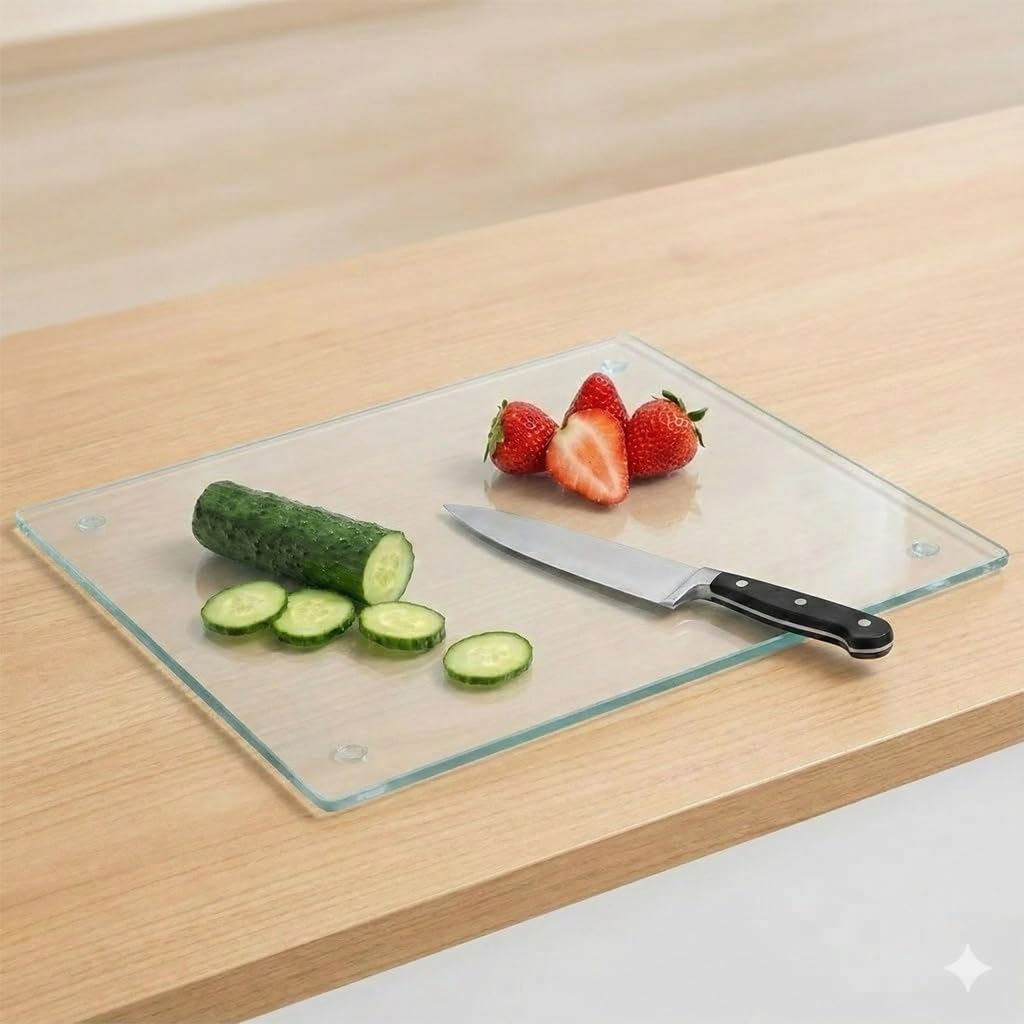 Herrlich Homes Glass Chopping Kneading Board for Kitchen | Unbreakable | Scratch & Heat Resistant | Hygienic Toughened Glass | Durable | Transparent | Clear | 40 cm X 30 cm