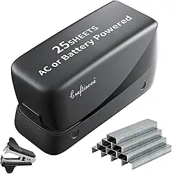 Grampeador elétrico, grampeador automático de 25 folhas, inclui 2000 grampos e 1 removedor de grampo, grampeador sem atolamento, grampeador profissional e para escritório doméstico, bateria