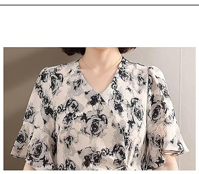 Vsadsau Women's Floral Print Dress V Neck Short Sleeve