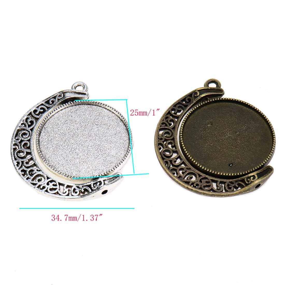 Semetall Pendant Trays Kits 30Pcs Moon Rotation Double Sided Round Pendant Tray for Jewelry Making and DIY Photo Making (Silver and Bronze)