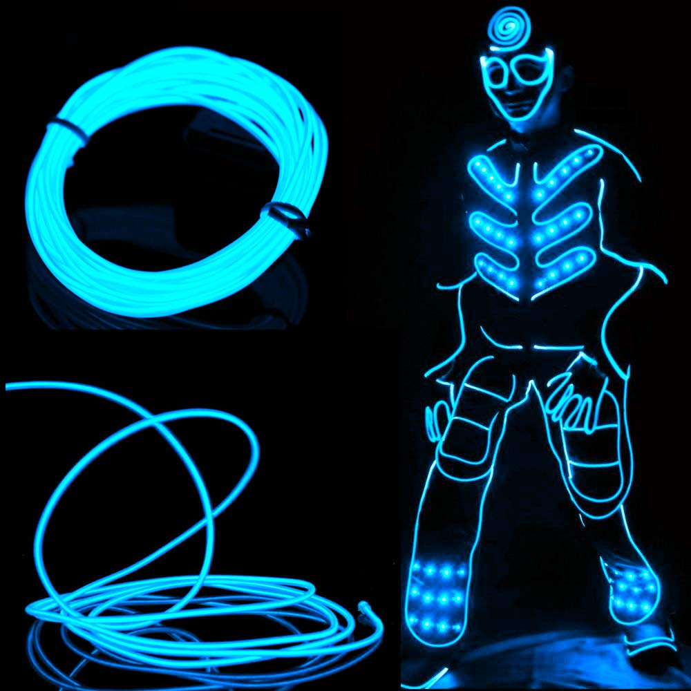 El wire,Sunboia 2x5m Bleu Fil néon Light Etincelant Fil Electroluminescent Rope 3 Modesavec la boîte à pile,Halloween,Noël,mariage,bar,voiture, intérieur,extérieure décoration
