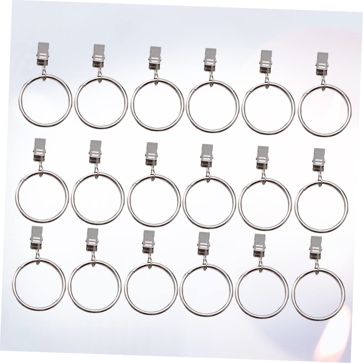 VINTORKY 18Pcs Metal Curtain Ring Clips Detachable Silver Curtain Hangers for Easy Installation Rods for Bathroom Bedroom and Living Room Decor