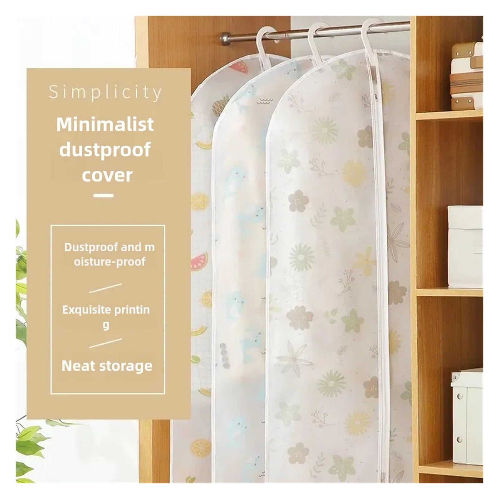 fundas para ropa 3/5/10PCS Hanging Dust Cover For Clothes, Printed, Closet Organizer, Arranged With Zipper(Color3,60x100 10pc)
