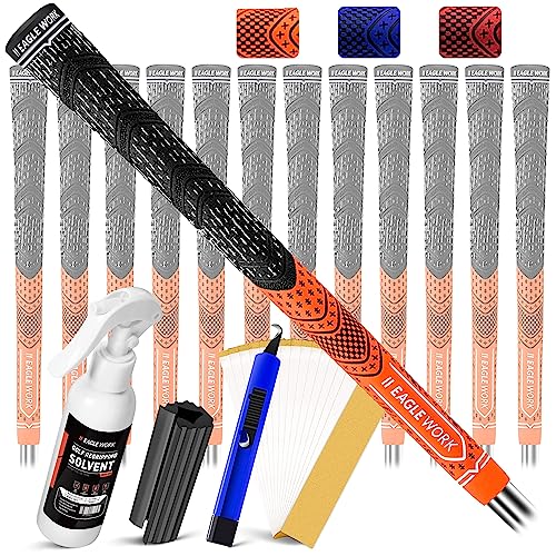 EAGLE WORK Hybrid Golf Grips, 13 Pack with Solvent, 15 Tapes, Vise