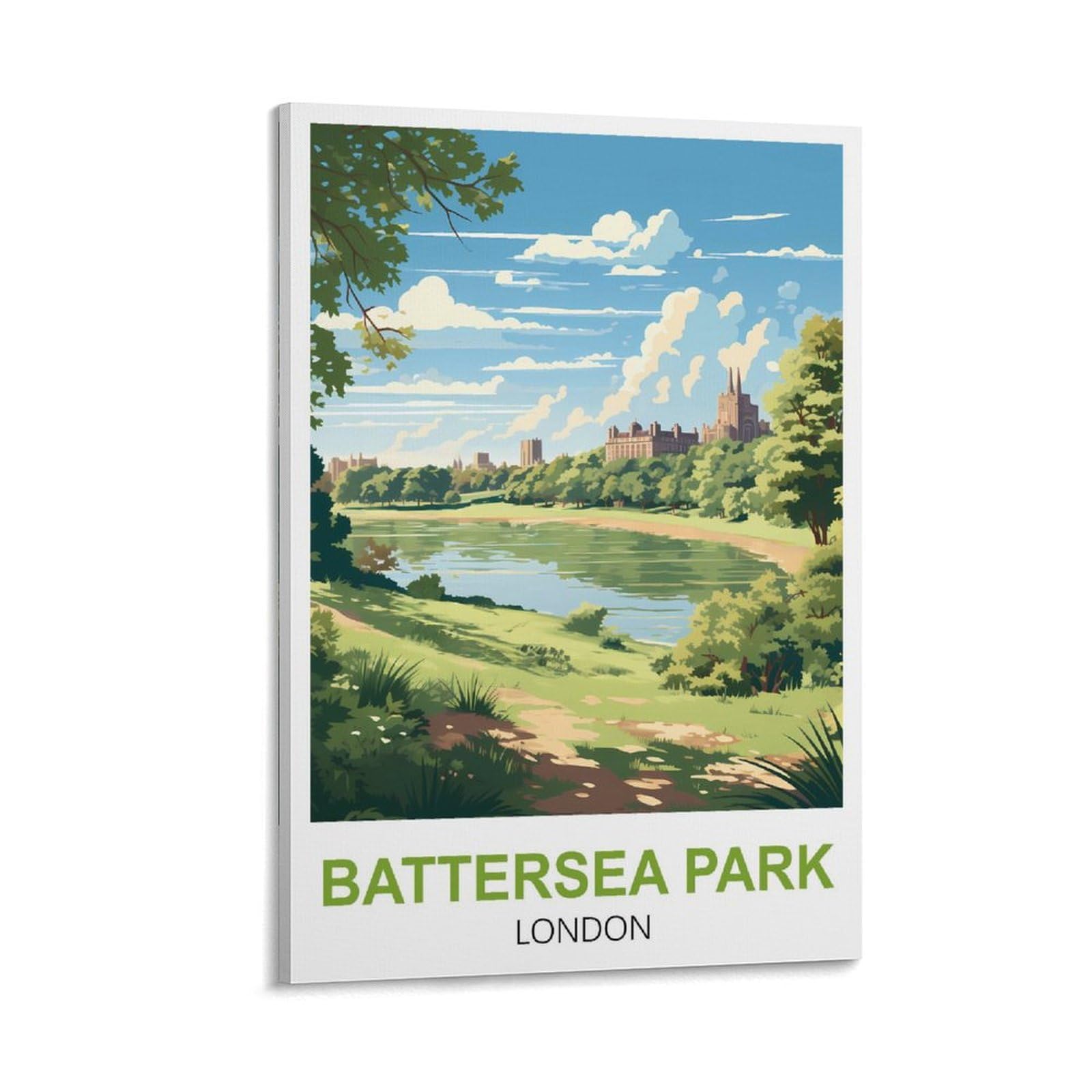 Battersea Park London Vintage Travel Poster 08x12inch(20x30cm) Canvas Art Poster And Wall Art Picture Print Modern Family Bedroom Decor