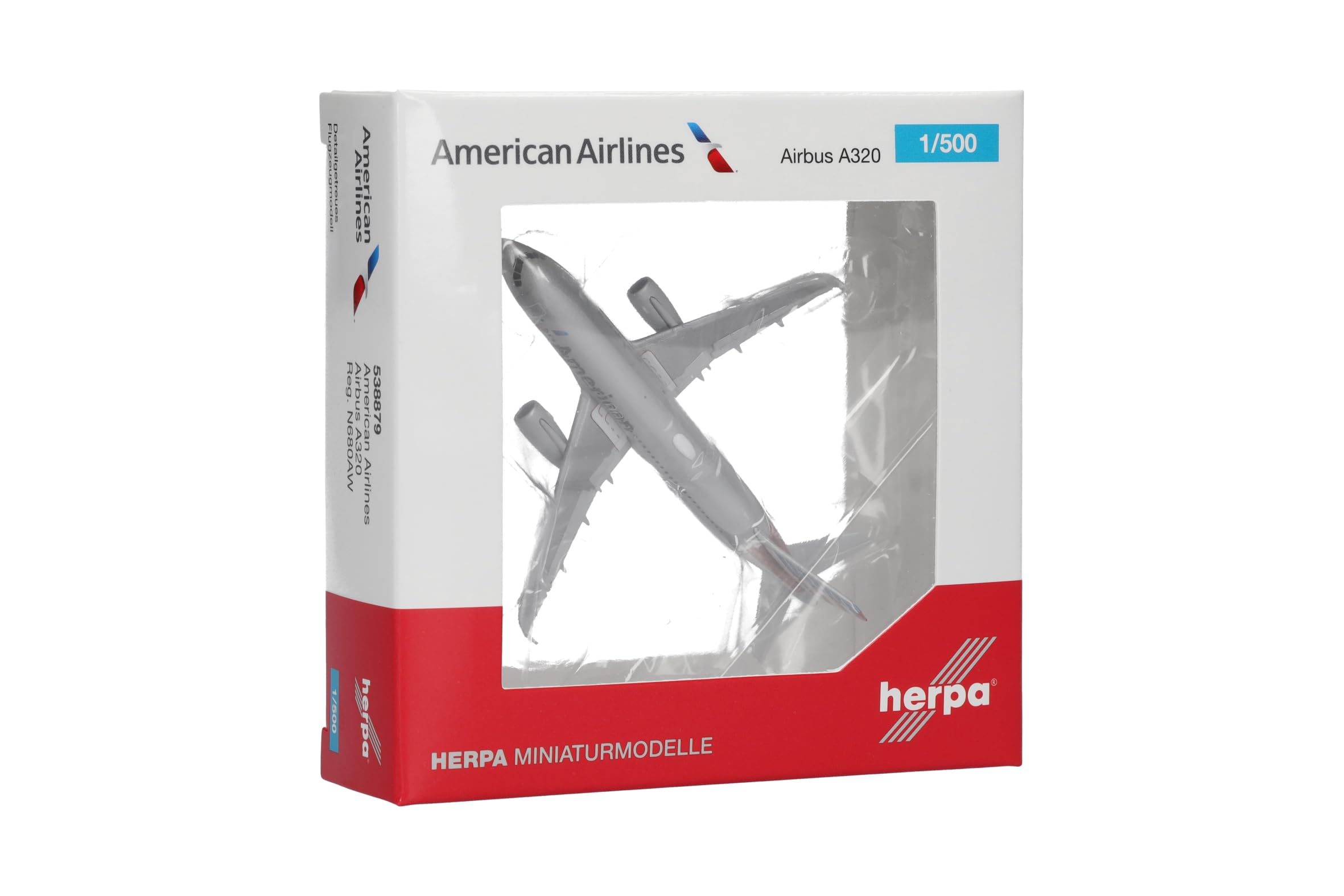 Herpa model samolotu American Airlines Airbus A320, miniatura w skali 1:500, model kolekcjonerski, model samolotu bez podstawki, metal