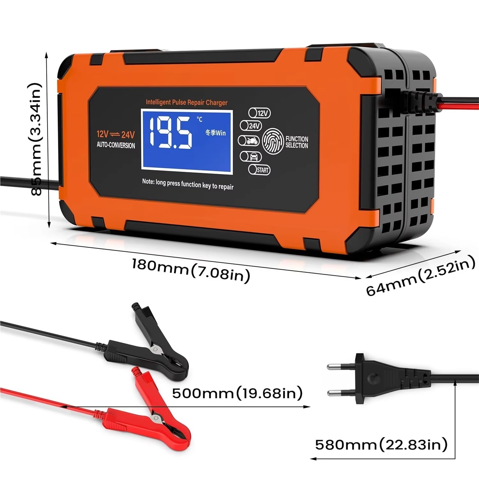 Convertisseur Chargeur Conversion Automatique 12V 10A/24V 5 A Réparation Intelligente Batterie Voiture Batterie Plomb-Acide Moto Charge Rapide Universelle onduleur de Voiture