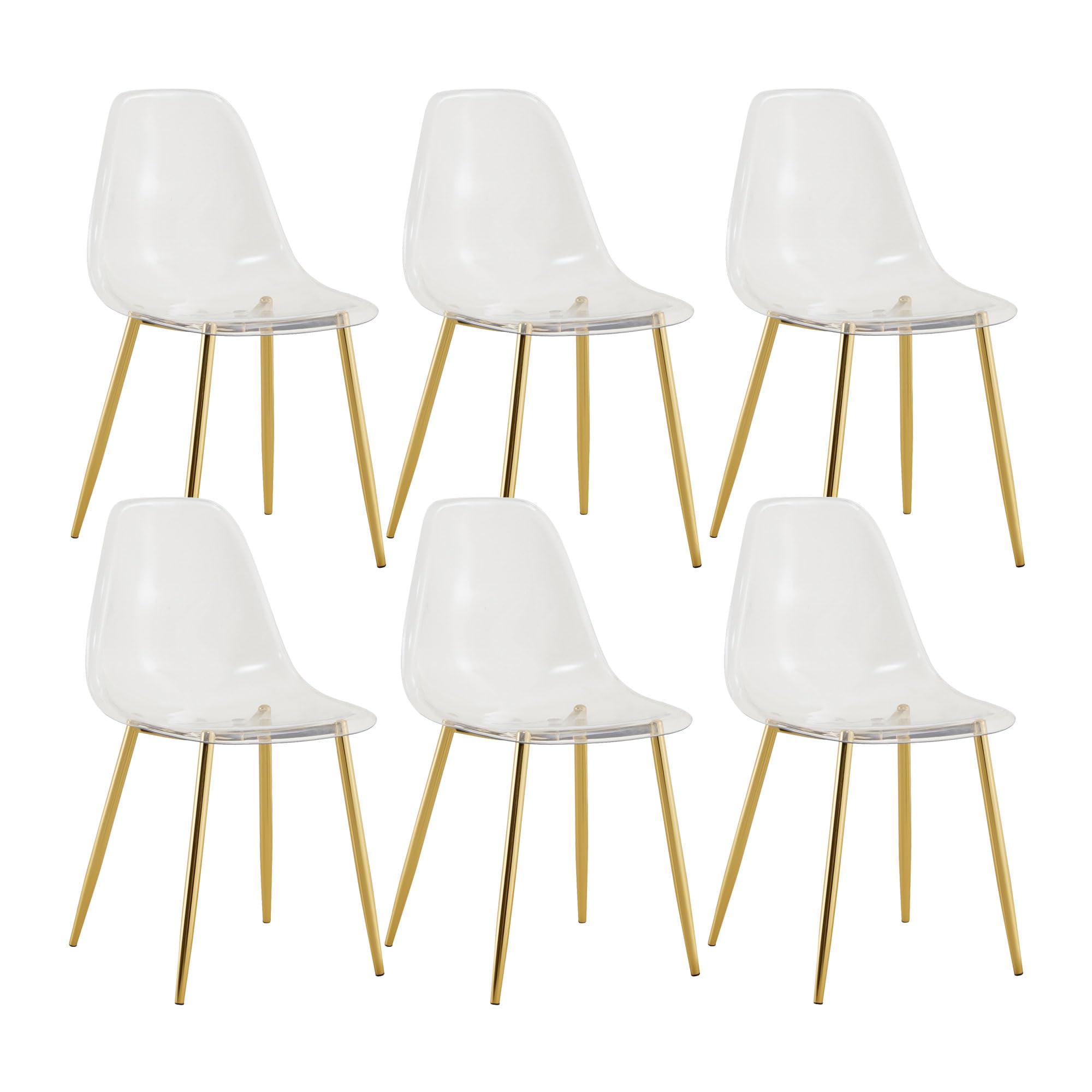 BaysitoneClear Dining Chairs Set of 6, Modern Kitchen Chairs with Transparent Seat, Acrylic Accent Side Chairs with Golden Plating Metal Legs for Dining Room, Kitchen, Living Room