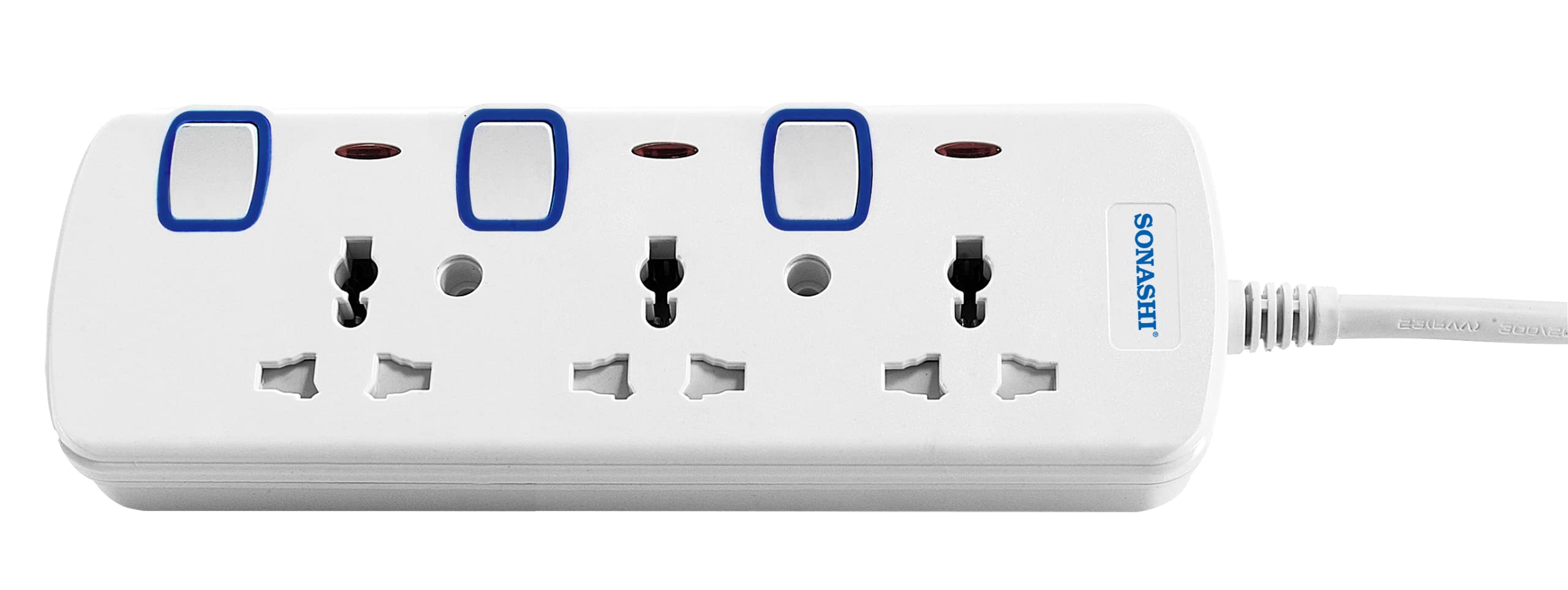 SonashiSES-1003 3 Way Extension Socket w/Safety Shutter, Individual Switches, Universal Sockets, Indicator Lights, AC Cord | Home Appliances