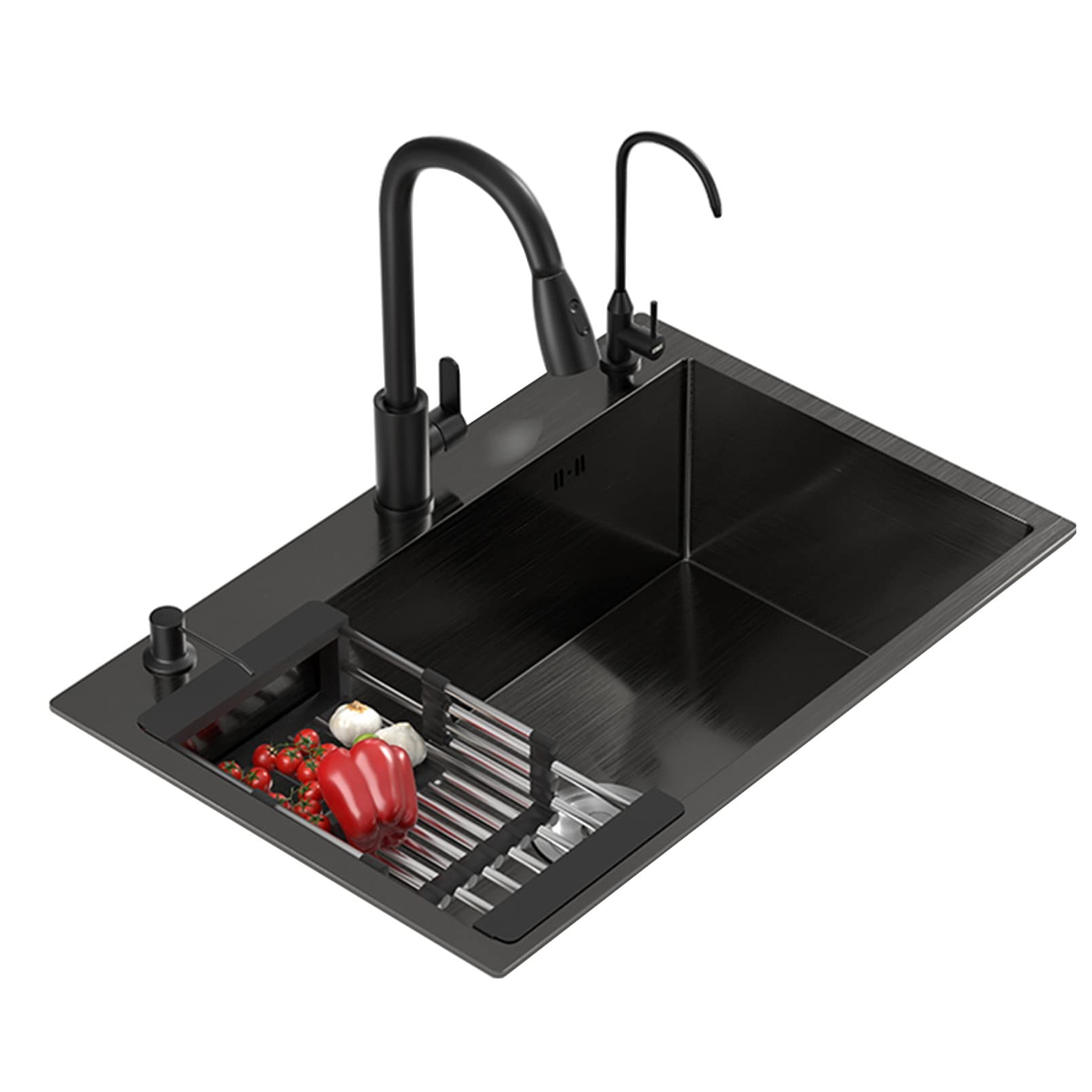 Évier de cuisine noir 50x40cm en inox sous plan avec son robinet moderne