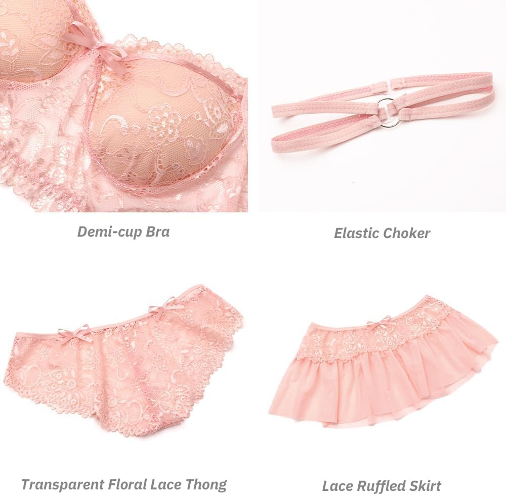 Women Sexy Lingerie Set Naughty 3 Piece Bralette, Mini Skirt with G-String Push UP Bra and Panty Dress Outfits image 5