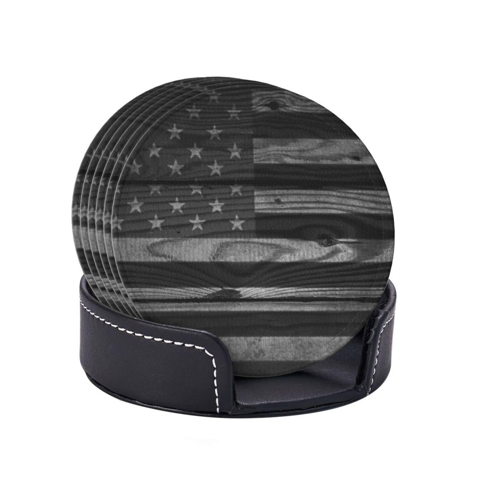 Leder-Untersetzer Mit Amerikanischer Flagge – 6 Stück, Saugfähig, Mit Aufbewahrungsbox, Für Tische & Bars