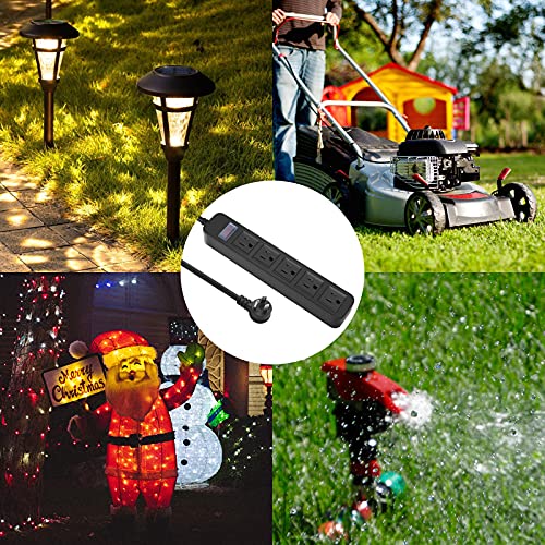 Image of Outdoor Power Strip Waterproof with 5 Outlets, Garden Weatherproof Surge Protector, Christmas Multiple Outlet Exterior Socket for Lighting Appliances. 5FT Extension Cord Strip with Flat Plug. Black