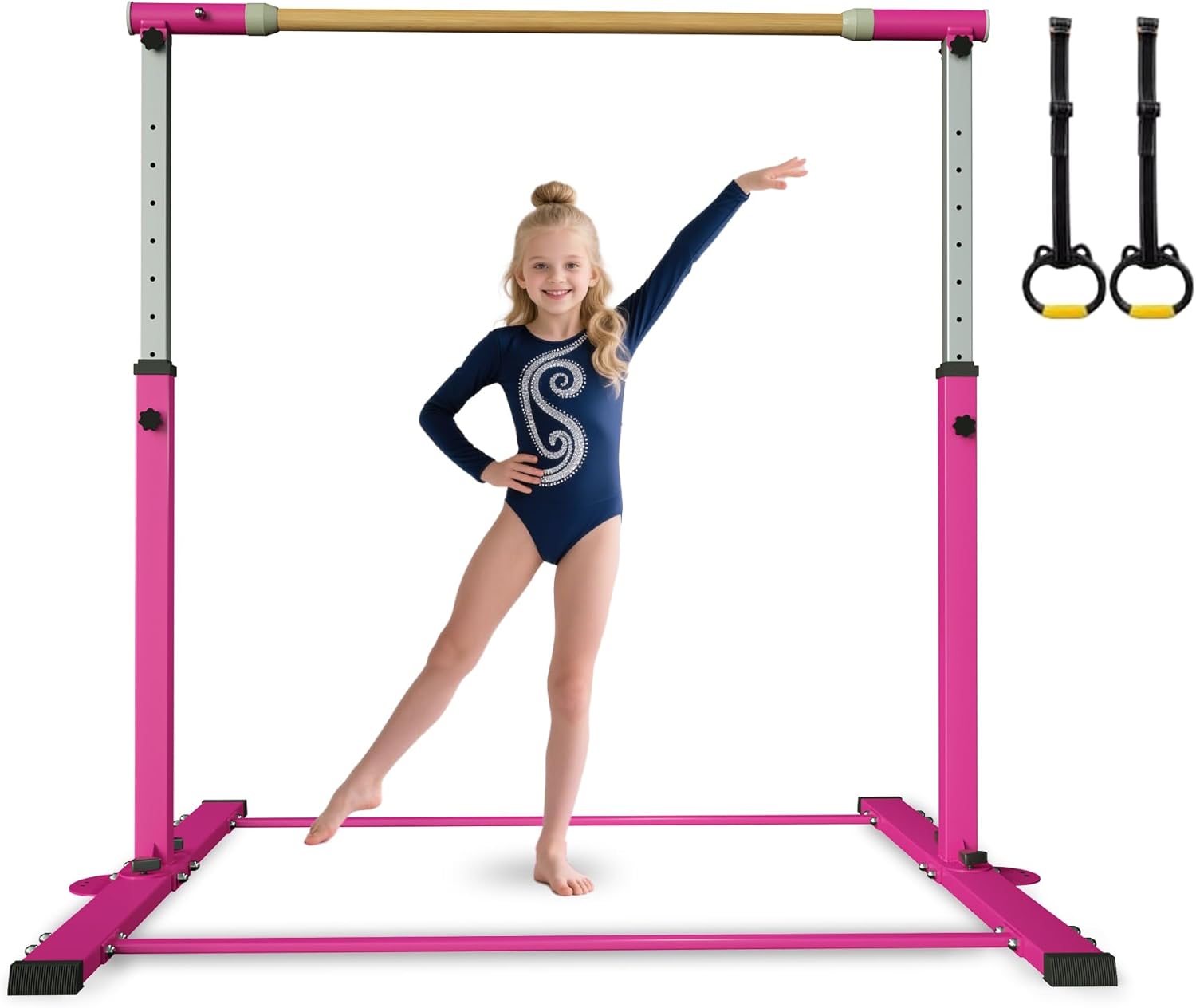 EL&IT·Wings Gymnastic Kip Bar,Horizontal Bar for Kids Girls Junior,3' to 5' Adjustable Height,Home Gym Equipment,Ideal for Indoor and Home Training,300lbs Weight Capacity