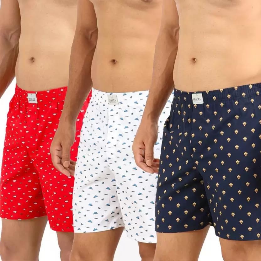 Image of ALPHABETS Men's Cotton Regular Striped Boxer Briefs (Pack of 3) Dark Blue, Red, White