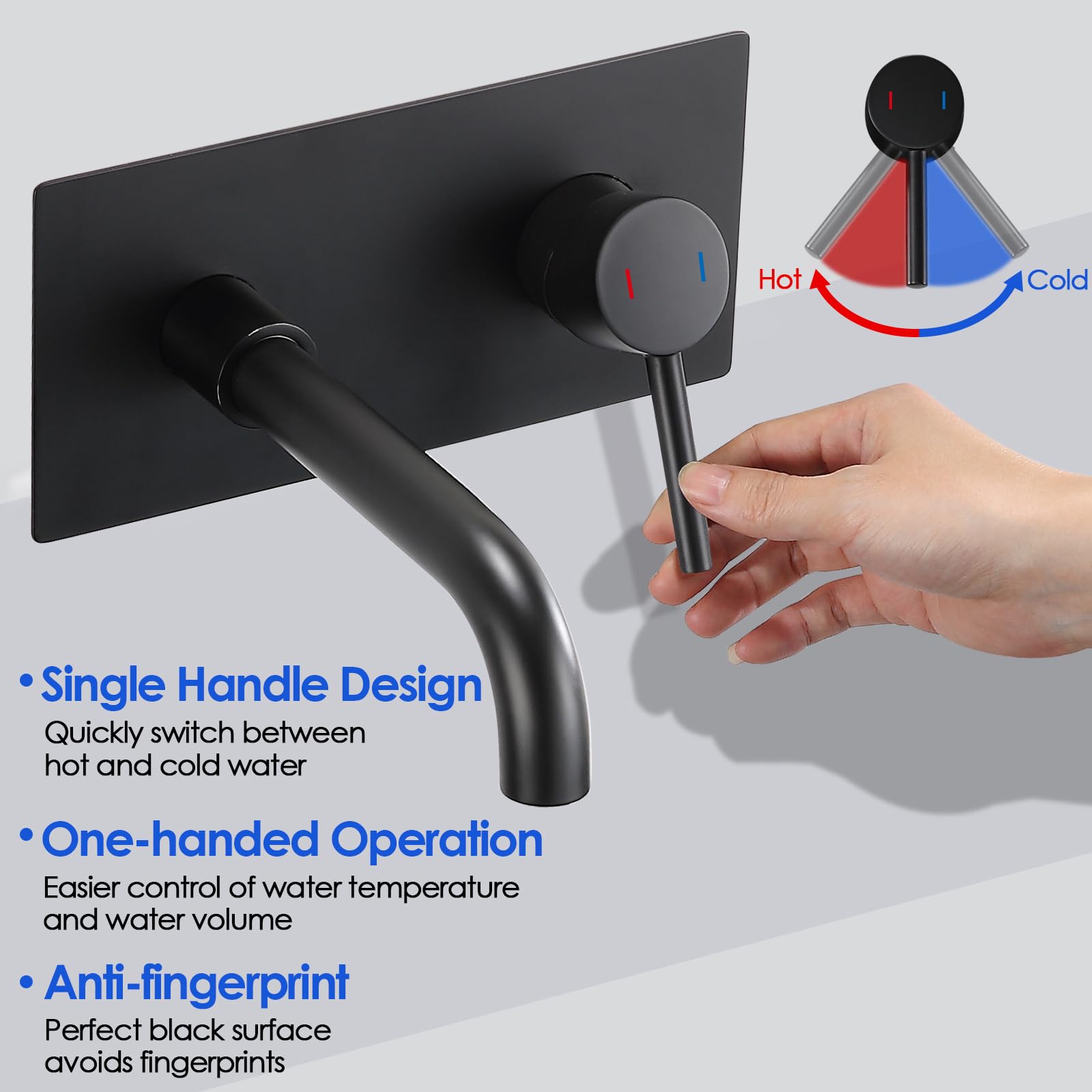 ROVOGO Black Wall Mounted Basin Mixer Tap with Escutcheon & Concealed Stainless Steel Body 304 for Bath or Tub 2-Hole Bathroom Basin Tap with 360° Rotatable Spout - Image 4