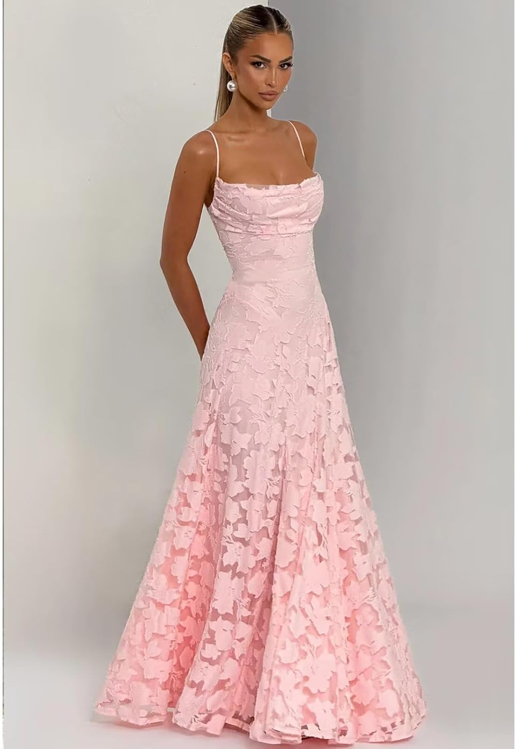 Bedlover Floral Bridesmaid Dresses for Women Long Cowl Neck A-line Formal Evening Party Gowns