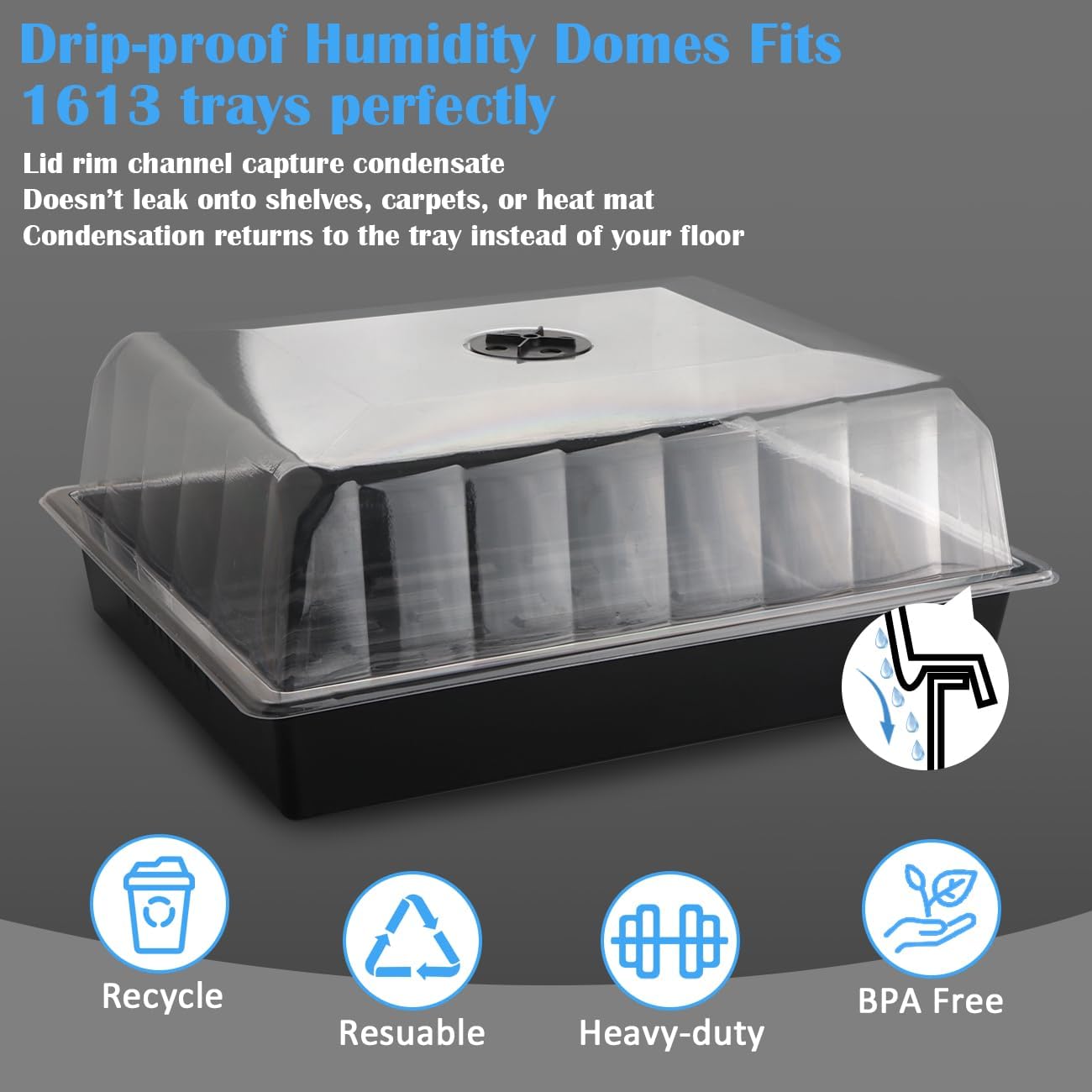 10-Pack Leak-Proof Humidity Domes, Plastic Clear Seed Starter Dome, Seed Starter Tray Covers Humidifying and Insulating for Greenhouse Germination and Garden Growing (16"×13", 4" Height) - Image 2