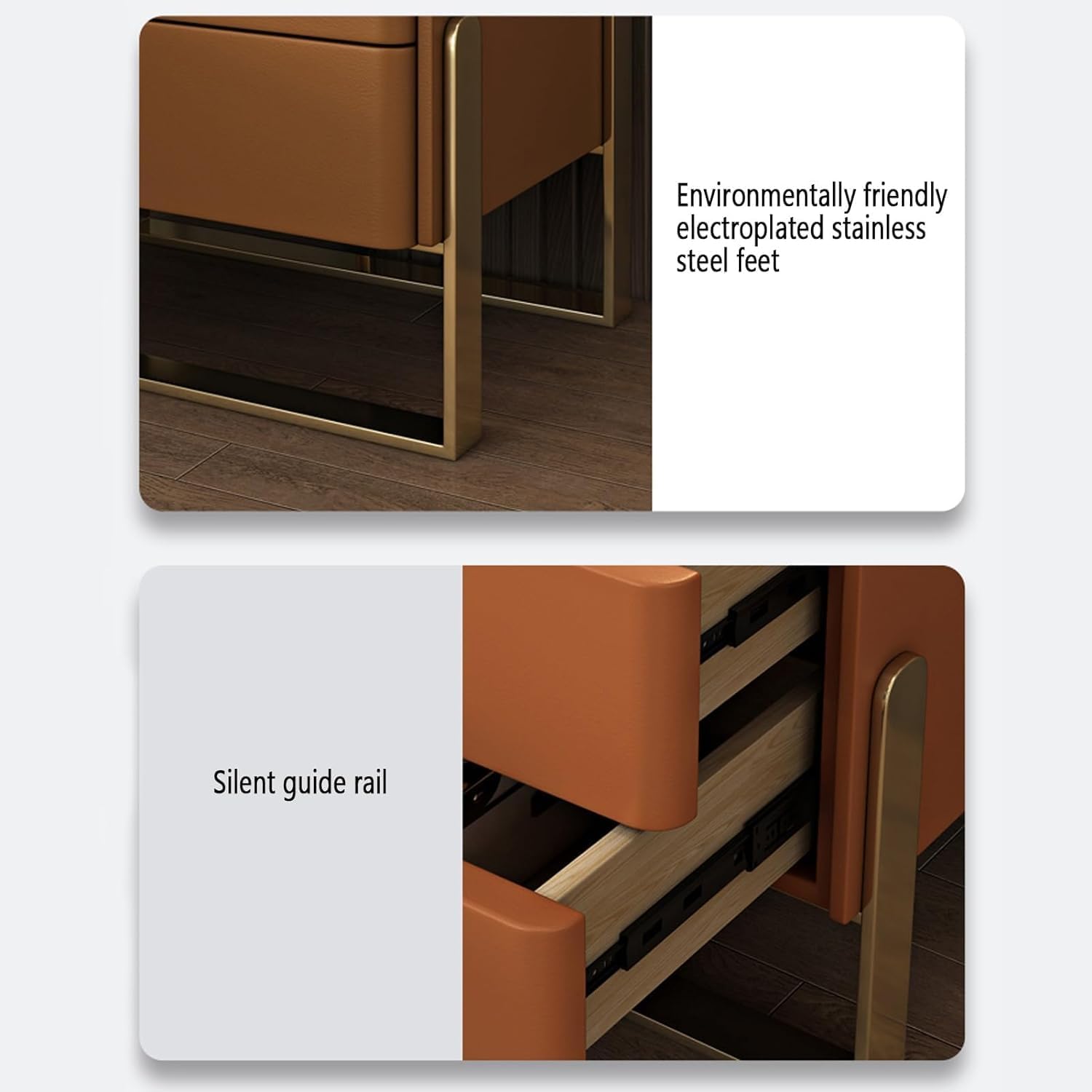 引き出し付きナイトスタンド、PU付き無垢材ナイトスタンド、3つの