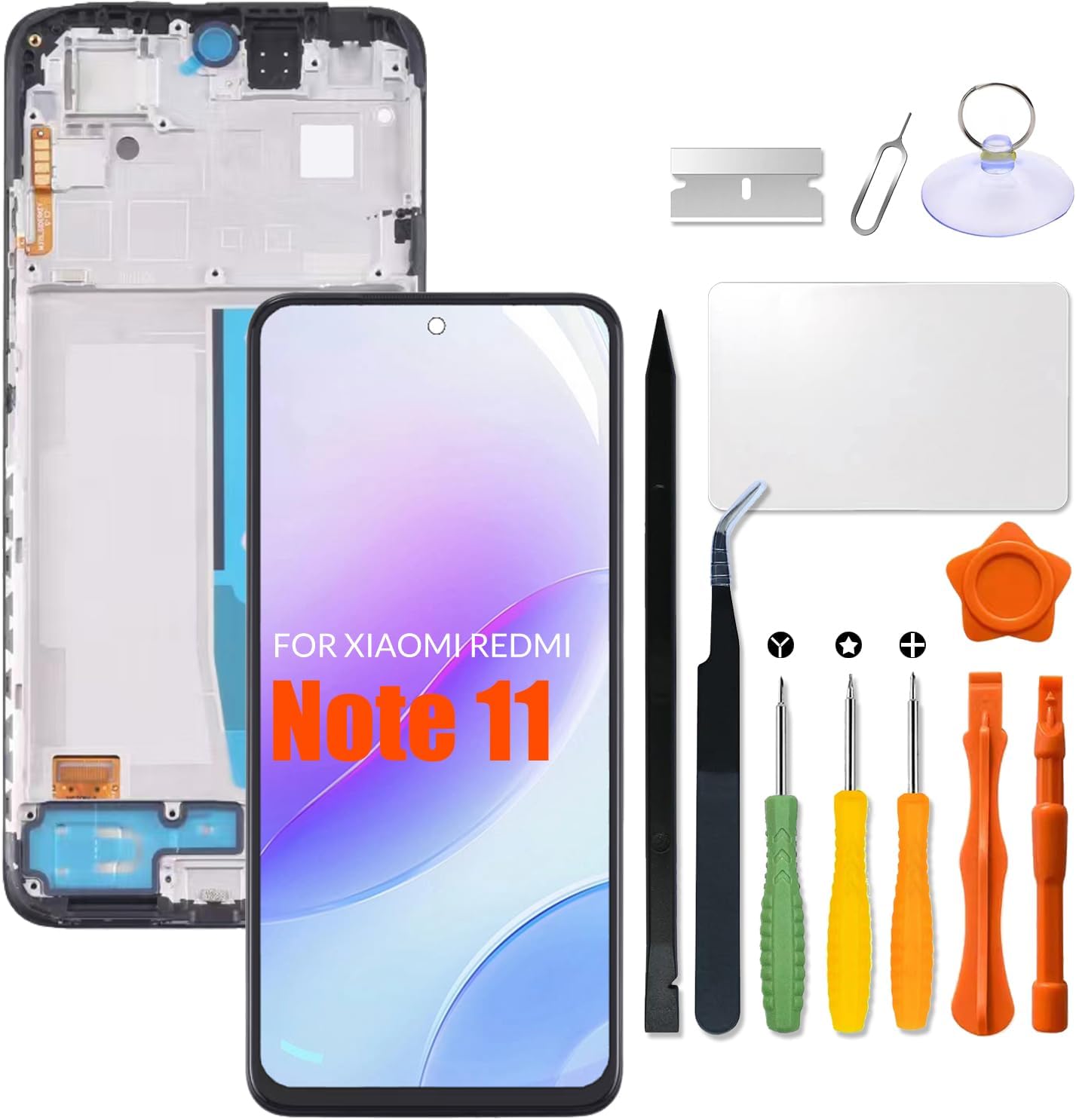 Replacement for Xiaomi Redmi Note 11 LCD Screen with Frame for Redmi note11 2201117TG | 2201117TI | 2201117TY | 2201117TL LCD Touch Screen Display Panel Digitizer Assembly with Repair kit