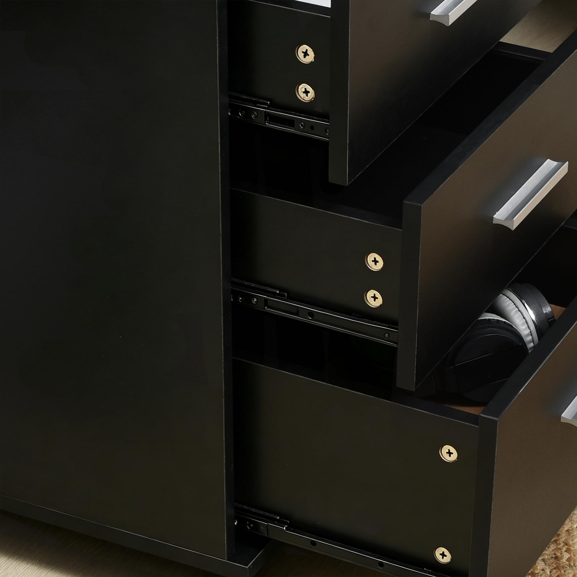 Vinsetto Caisson de Bureau sur roulettes 3 Tiroirs 40 x 40 x 61,5 cm Noir | Rangement Bureau, Tiroirs Verrouillables