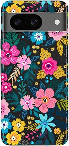 Miniatura 5 de Blingy's Funda compatible con Google Pixel 8, para mujeres y niñas, lindo estilo de gato con patrón de flores de jardín, divertido diseño floral,