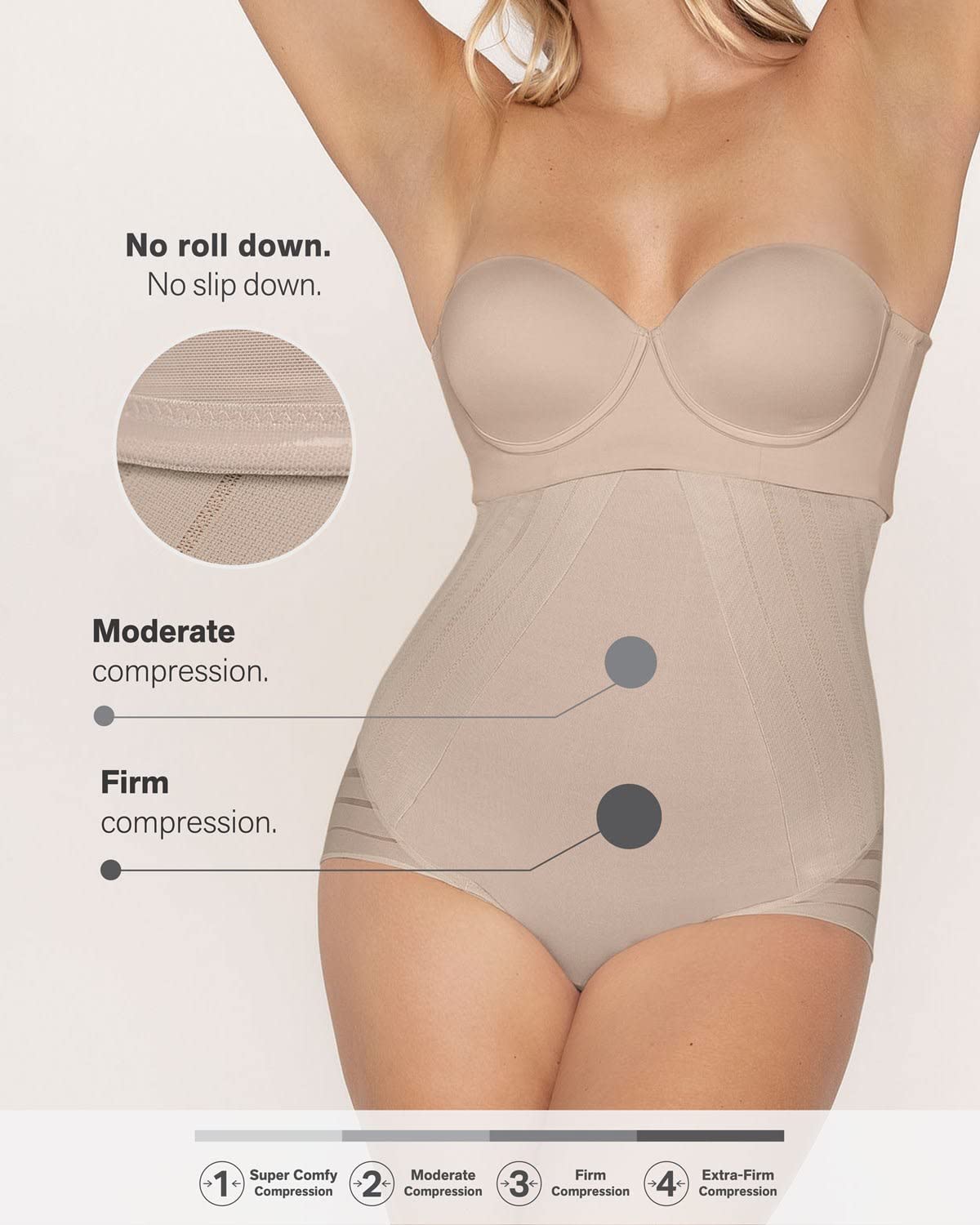 Leonisa Bragas Moldeadoras de Cintura Extra Alta con Control de Abdomen Firme para Mujer con Rayas de Encaje