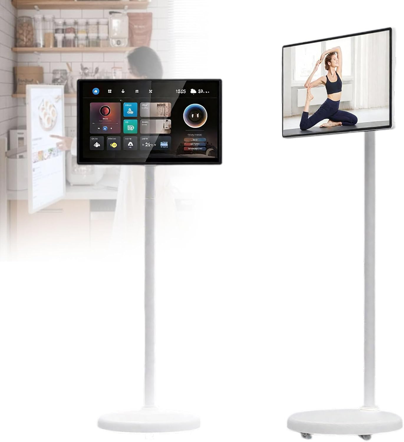 Portable TV with Touch Screen, Android12 OS 1080P TV on Wheels 60Hz Refresh Rate, Built-in Battery, Full Swivel Rotation 32-4/128G