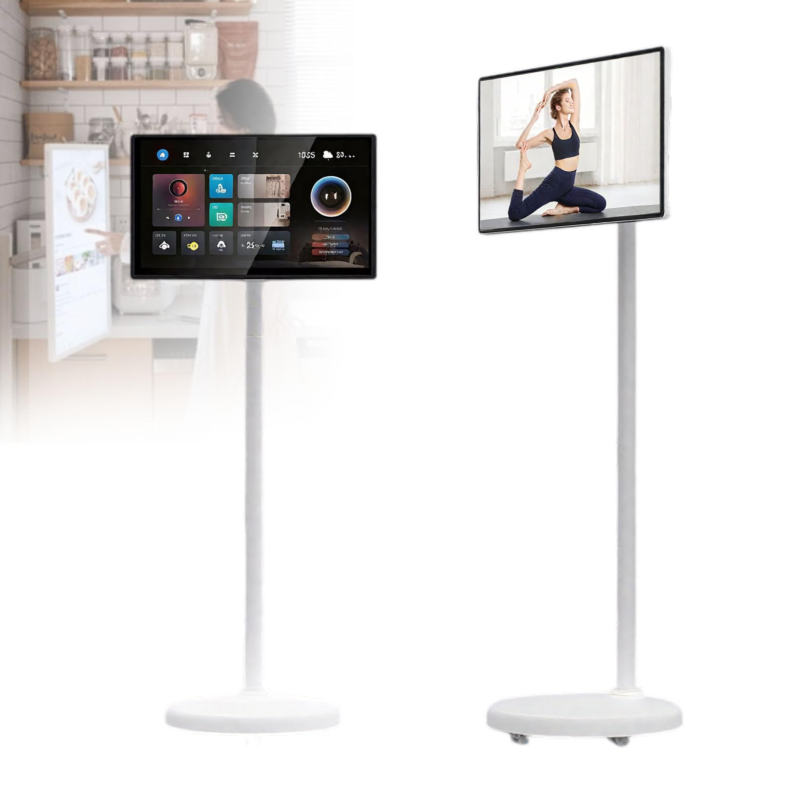 TV portatile 1080P su ruote, monitor touchscreen rotante con batteria integrata, mirroring wireless e base per una comoda visualizzazione
