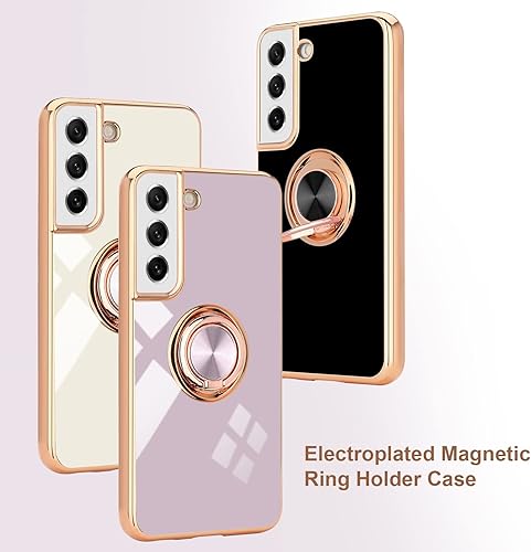 Miniatura 8 de Compatible con Samsung Galaxy S21, funda con anillo de dedo, diseño chapado en oro rosa para mujeres y niñas, soporte giratorio, soporte magnético,