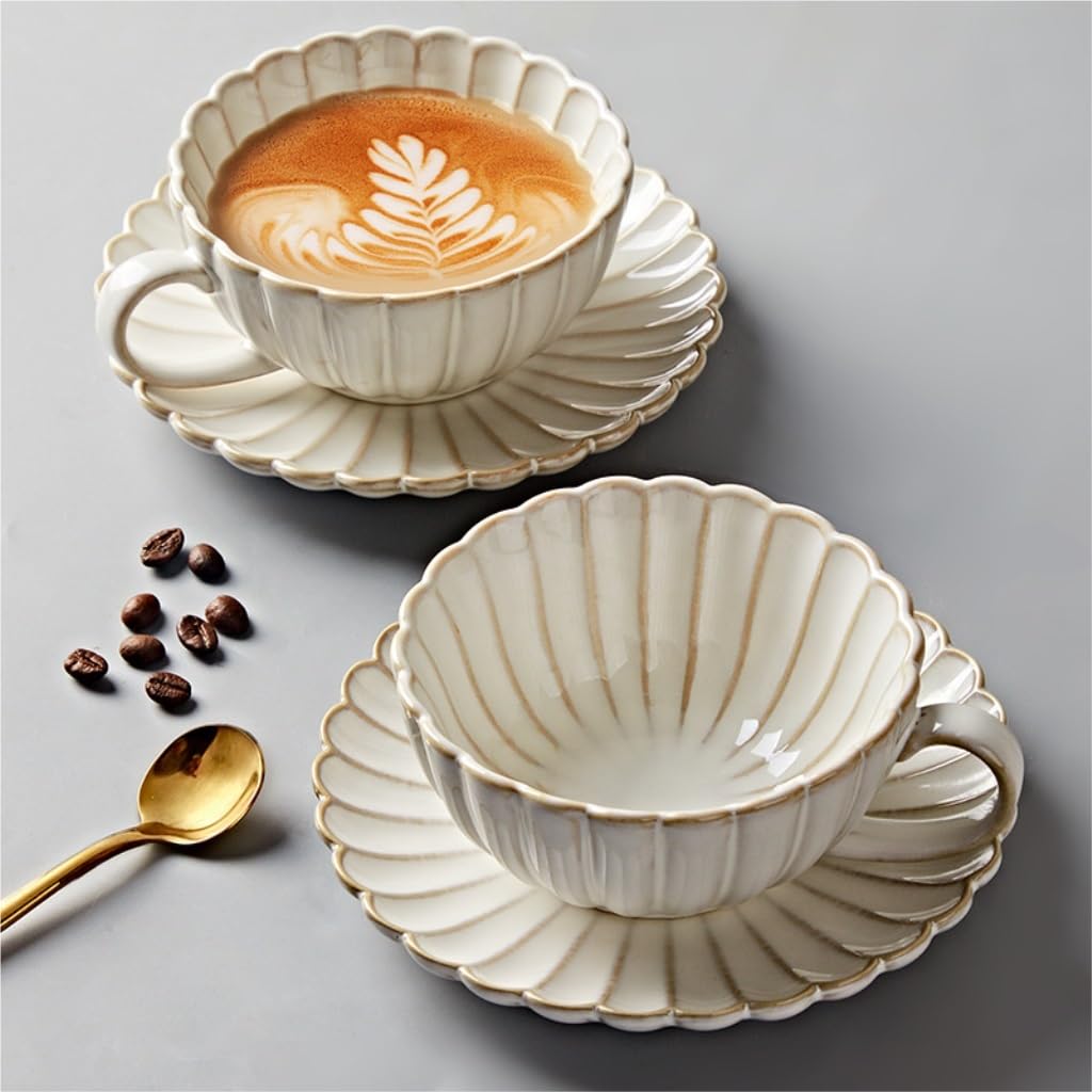 kubek ceramiczny, Zestaw retro filiżanek i spodków do kawy, ceramiczny kubek domowy, kubek na wodę, kubek do latte vintage, popołudniowa herbata(B)