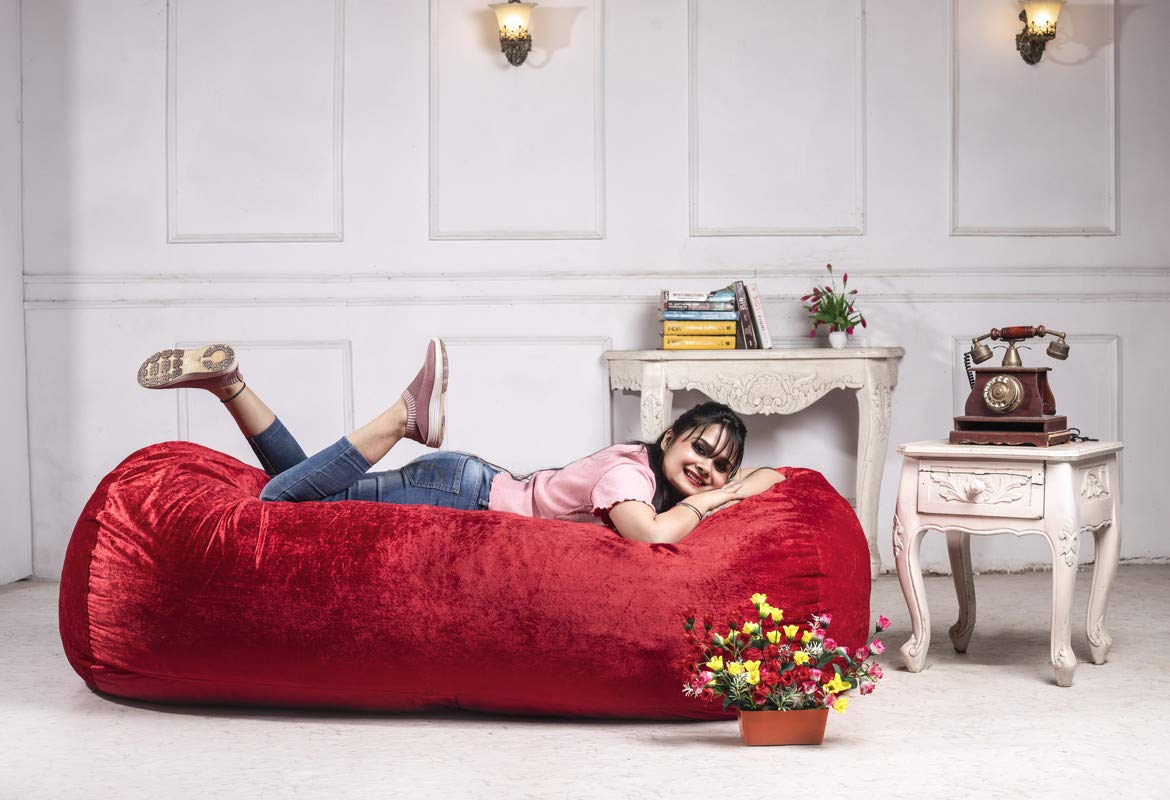 6ft Bean Bag Chair, Velvet Form Size Beanbag Without Shredded Foam for Indoor Living Room, Cushion Lounger, Office & Home for Adults (Red)-picture-31