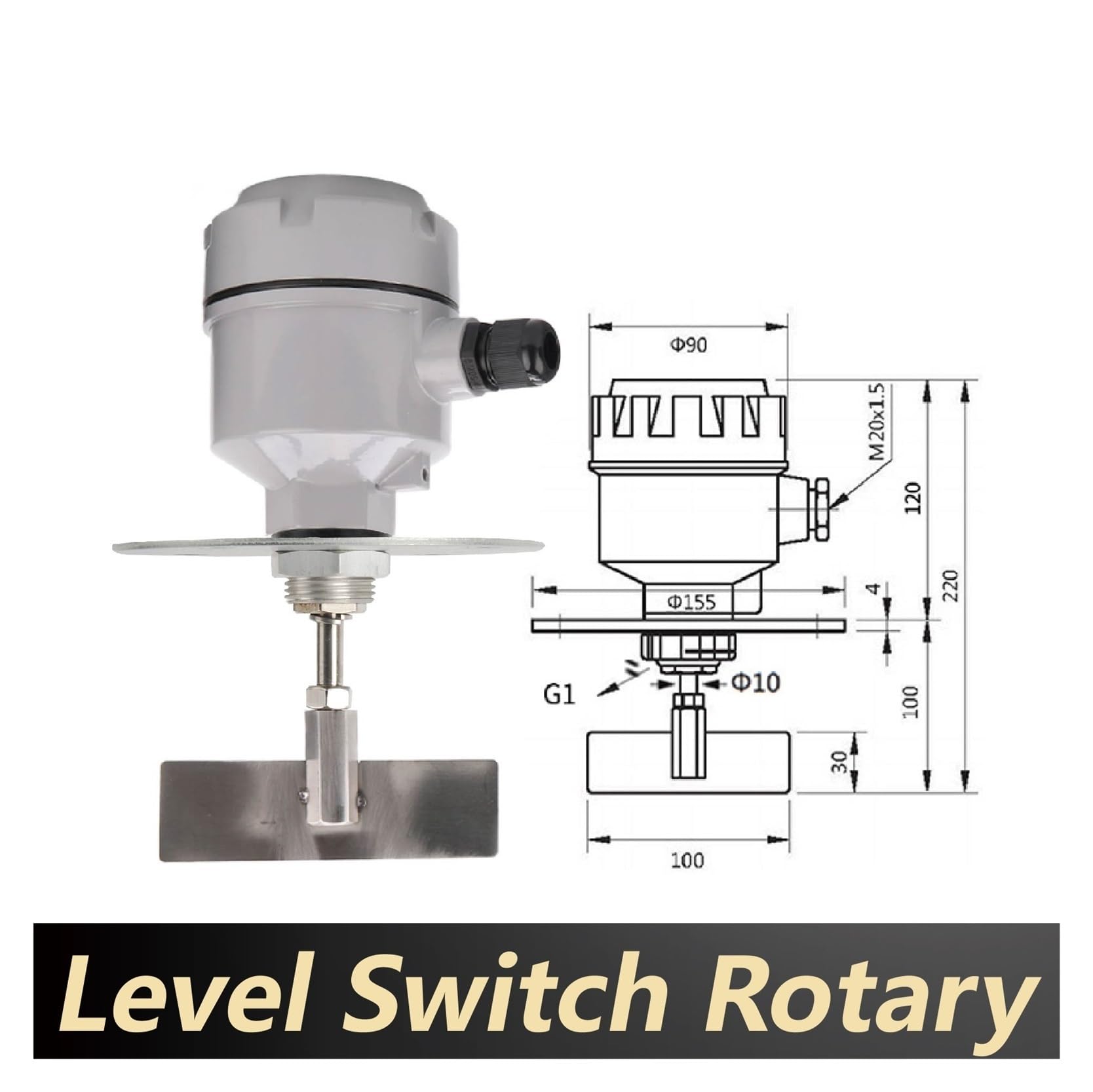 Drehpaddel-Füllstandschalter – 24 V, 110 V, 220 V, Pulvertrichter, Silobehälter-Sensor for Feststoff-Massenanzeige(Flange Type DC24V)