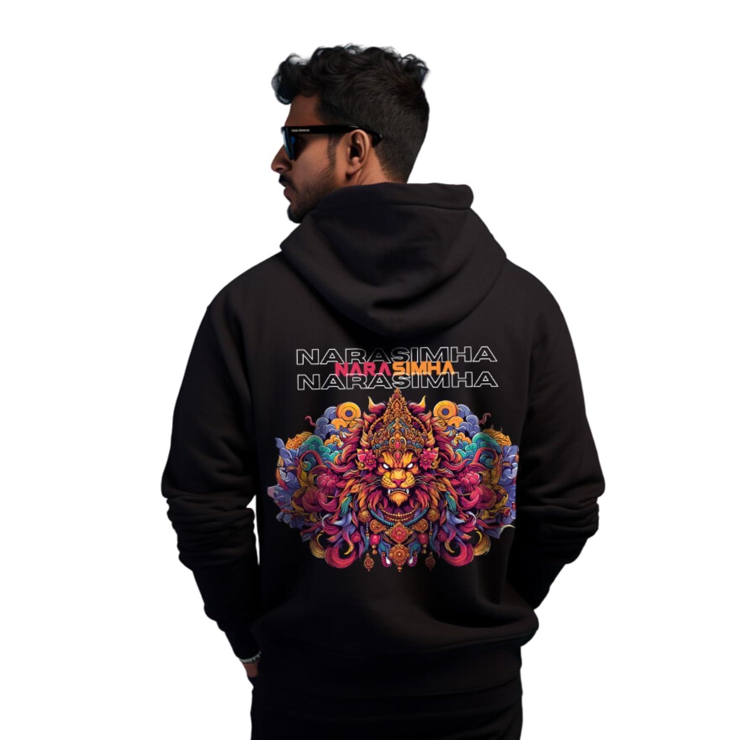 prabhu bhakti Prabhubhakti Solid Black Narsimha Vishnu Avatar Printed Pullover Full Sleeve Hoodies Full for Men-picture-15
