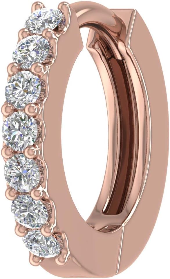 0.13 Carat 7-Stone Natural Diamond Nose Pin Hinged Hoop Nose Ring in 14K Solid Gold Nose Stud (I1-I2 Clarity)