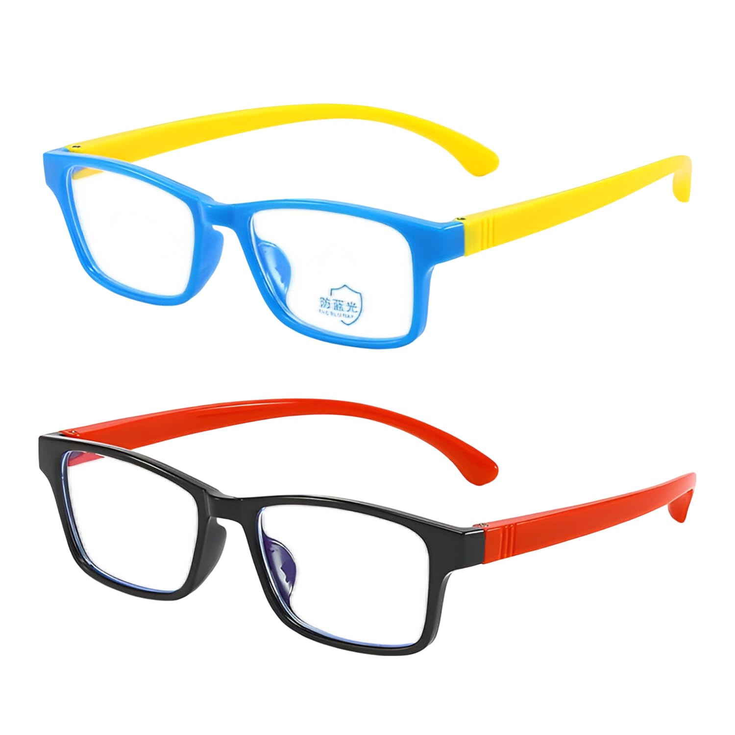 SYGA Pack of 2 Kids Anti-Blue Light Glasses Soft Silicone Eye Protection Baby Flat Mirror for 4-12 years old (Blue & Black)-image-0