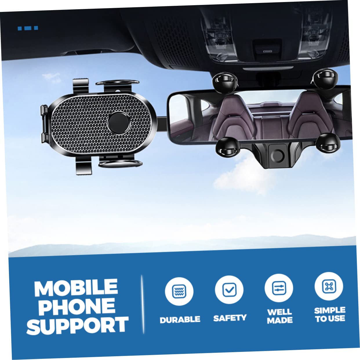 Supporto Telefono Auto Specchietto Retrovisore Girevole per Navigatori e Video Clip per Smartphone Angolo per Sicura