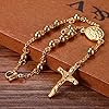 Cupimatch Religious Beaded Bracelet Rosary Cross Stainless Steel Bracelet for Men Women 8.6" Gold #4