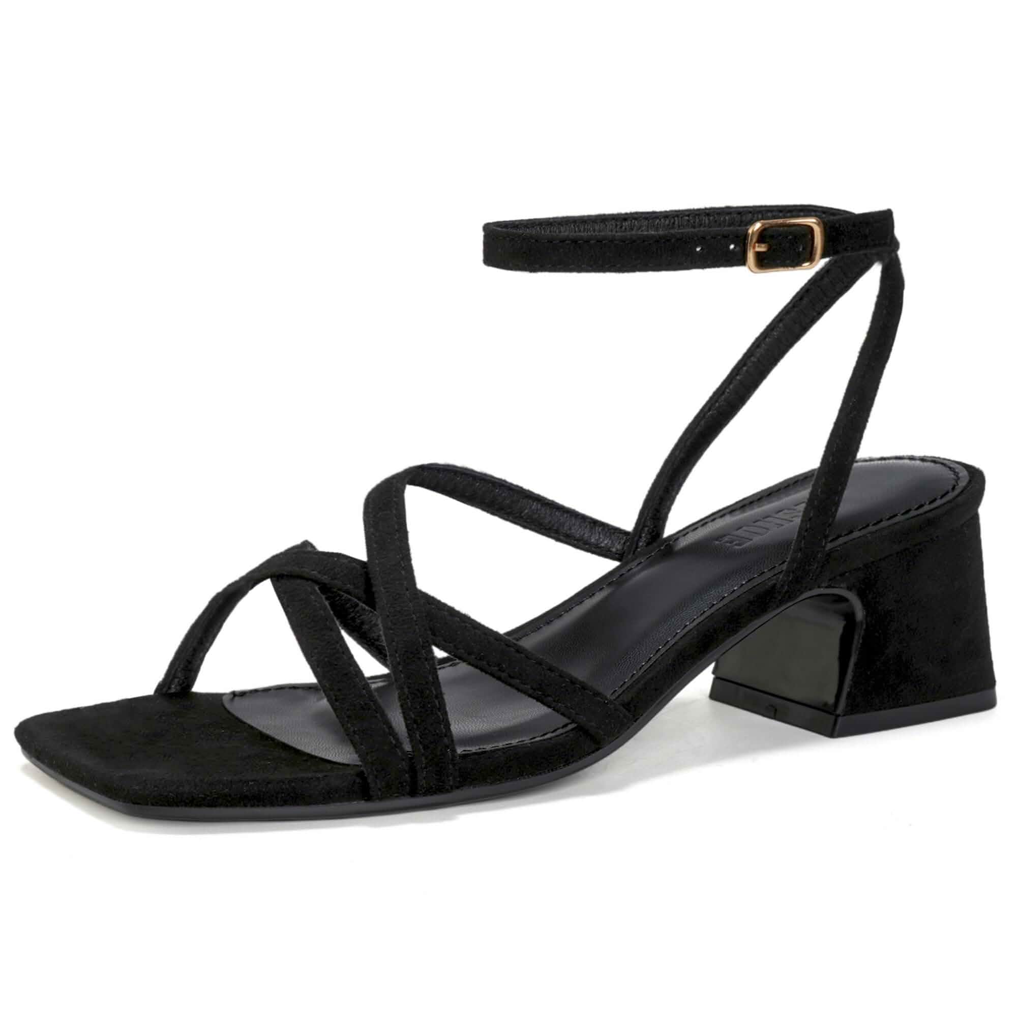YULVSHOE Women's Chunky Heels Square Open Toe Low Block Heeled Dress Ankle Strap Pumps Wedding Sandals