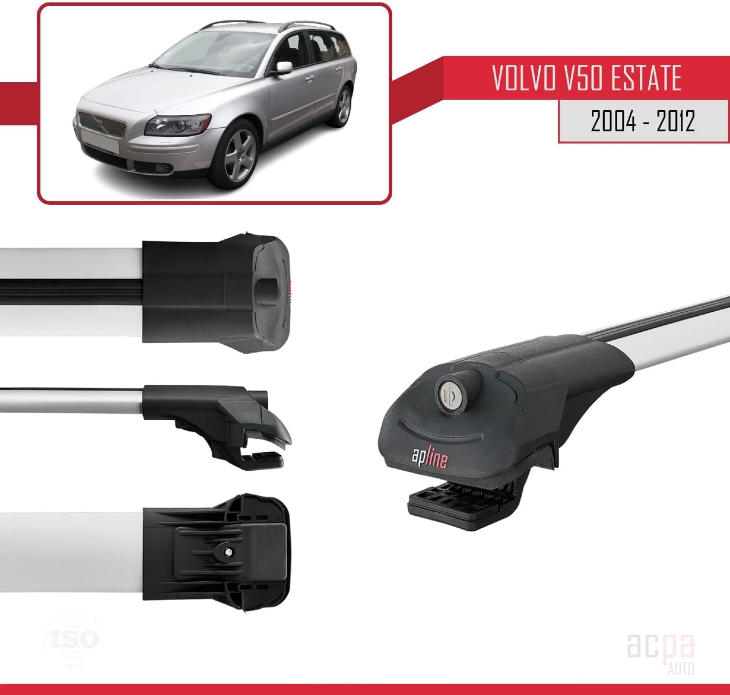 Compatible with Volvo V50 Estate 2004-2012 Roof Rack ACE-1 Grey